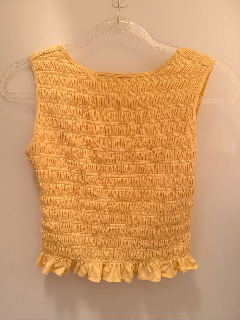 Abercrombie and Fitch Sleeveless Smocked Ruffle Hem Top - Yellow size small - Picture 2 of 5